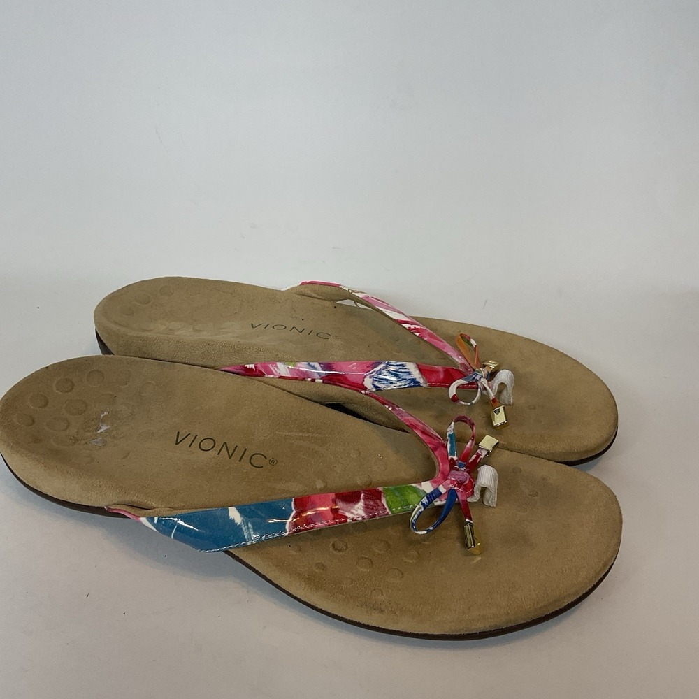 Vionic Bella II Women 11 M Sandals Floral Patent Flip Flops Slip On‎ Beach Shoes